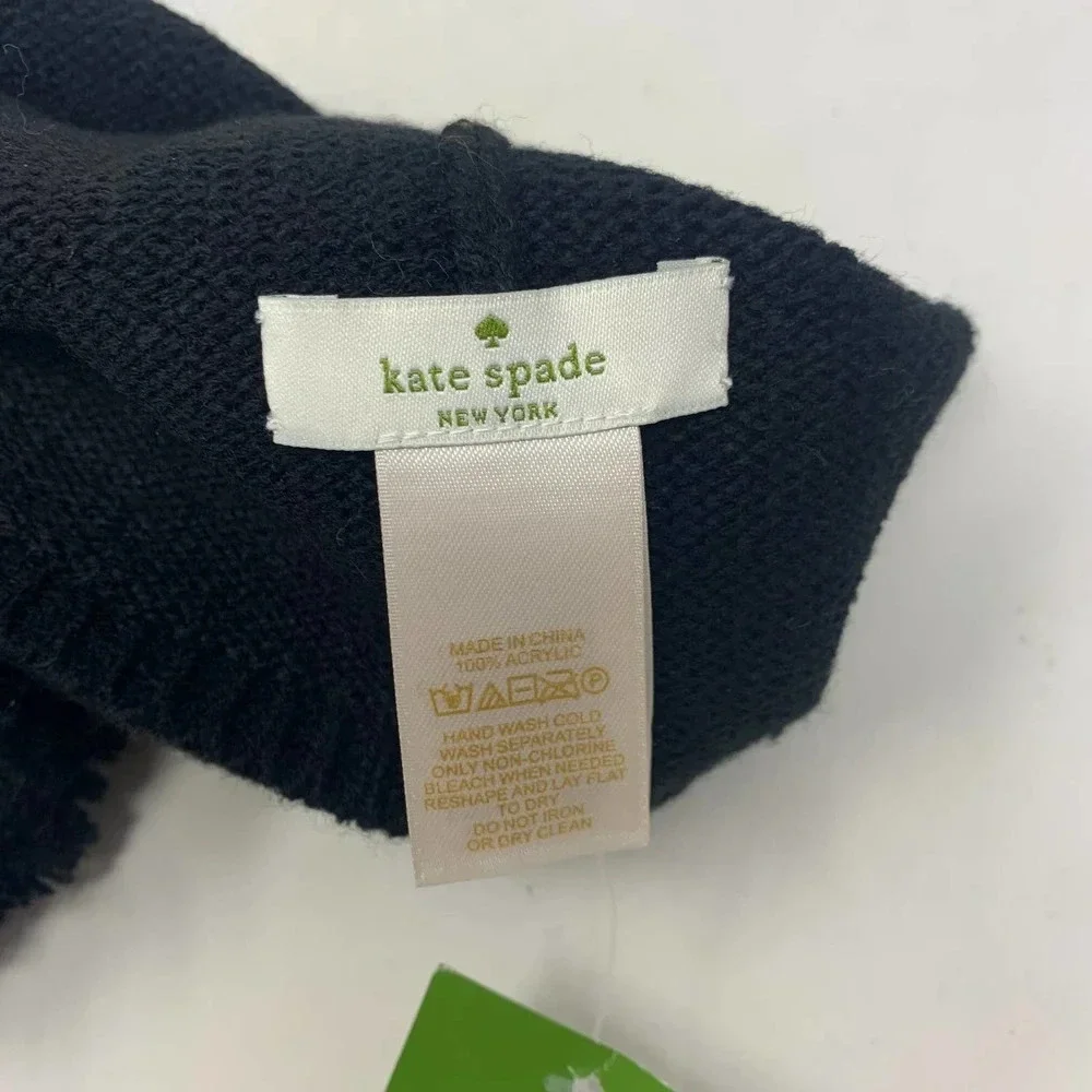 Kate Spade Pom‎ Pom Black Taxi Beanie Hat